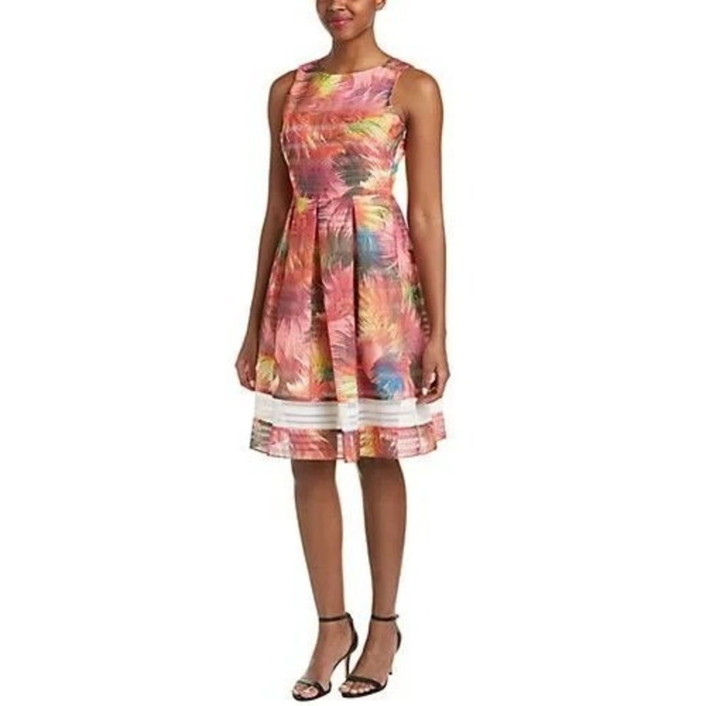 BELLE BADGLEY MISCHKA Women Sleeveless Pleated Midi Reed Dress Sz 4 Pink 1a-6